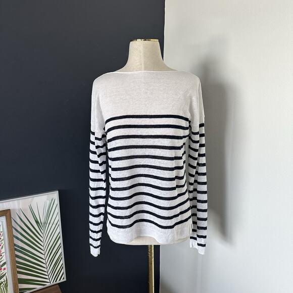 Uniqlo Linen Long Sleeve Pullover Stripe Nautical Preppy - Picture 1 of 9